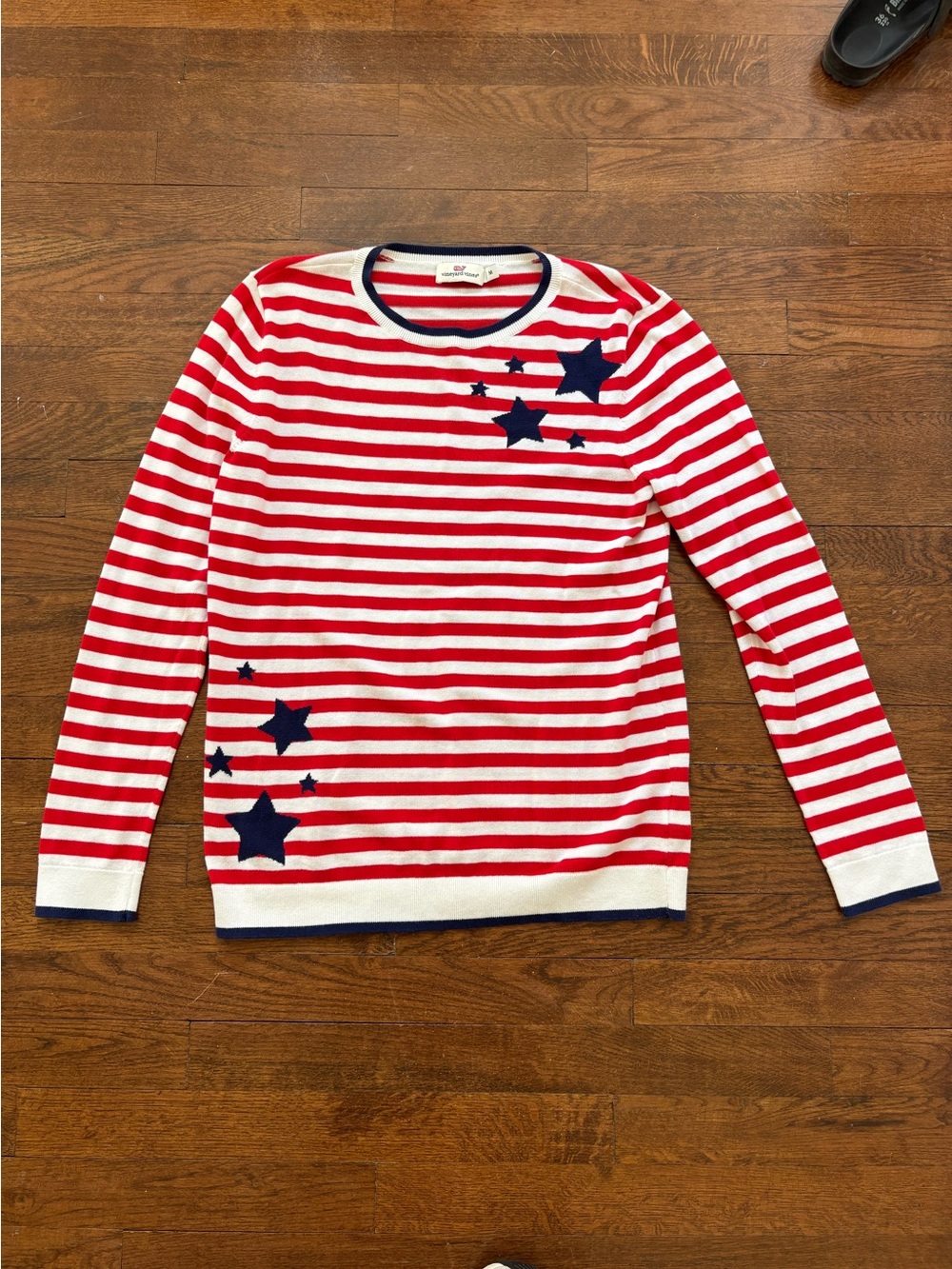 Vineyard Vines Red & White Striped Knit Top with Navy Trim